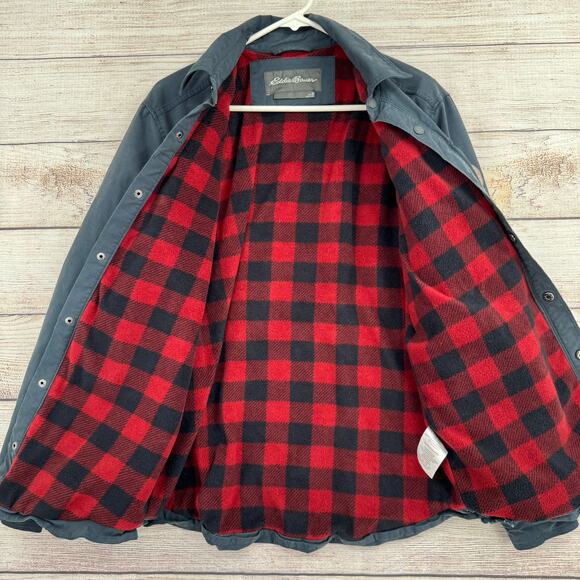 Eddie Bauer Flannel Lined Snap Down Jacket Mens Medium Navy Blue - Picture 3 of 16